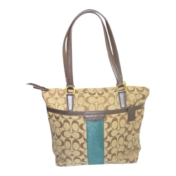 Coach Signature Crossbody Bag in Brown and Teal - Picture 1 of 13